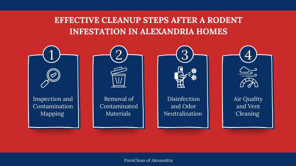 Cleanup steps after rodent infestation in Alexandria homes