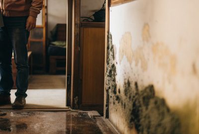 Mold growth on interior wall caused by excess indoor humidity