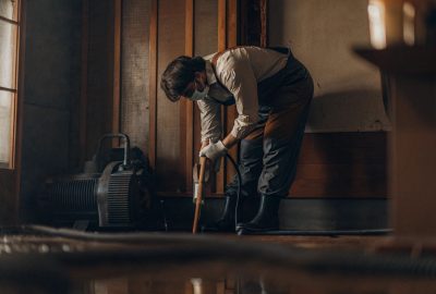 Professional inspecting and removing water from a flooded home in Alexandria, highlighting hidden water damage restoration costs.