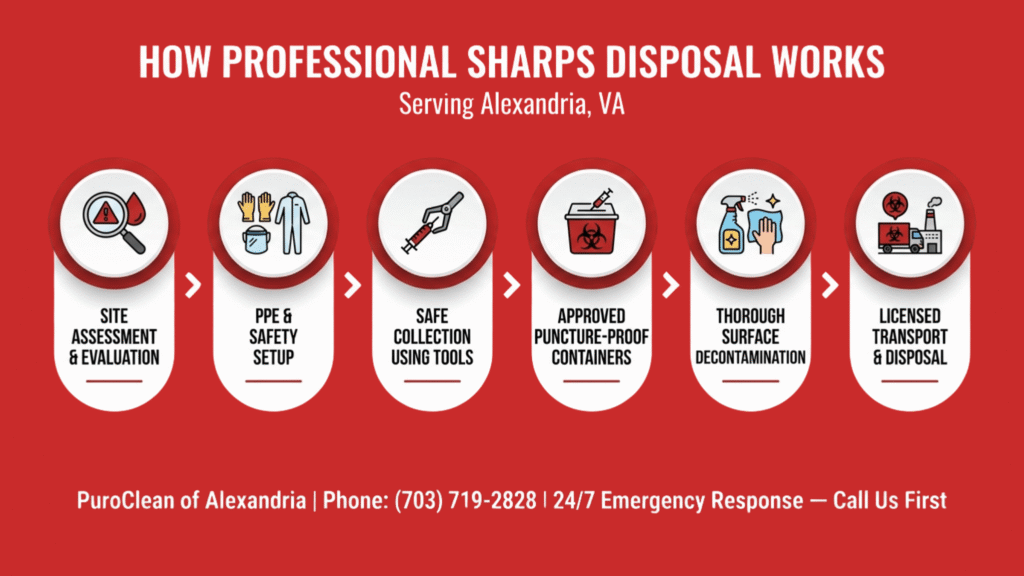 Infographic showing the professional sharps disposal process in Alexandria VA. 
