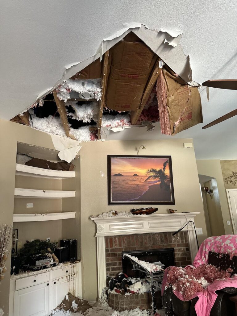 A water softener leak affected many rooms. 