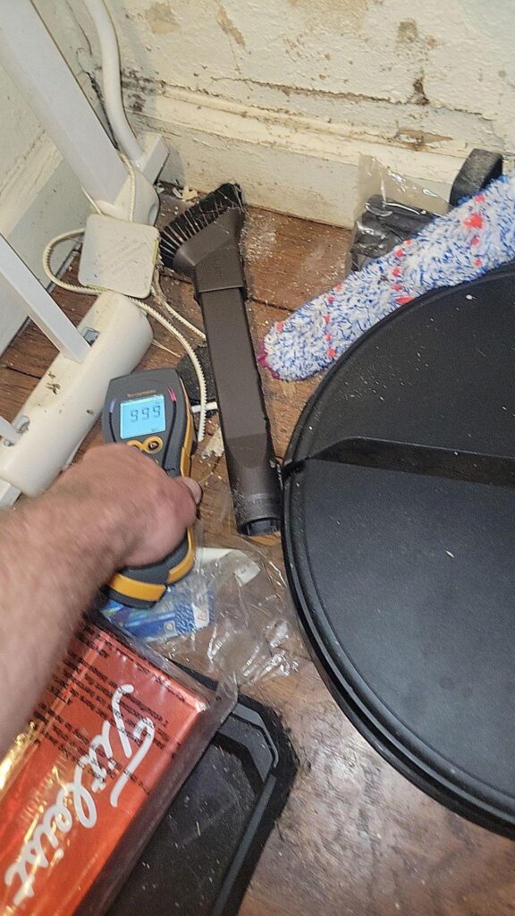 When using a moisture meter, we found mold buildup in the back of the closet.