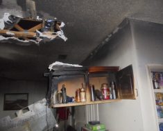 Damage to kitchen from fire.