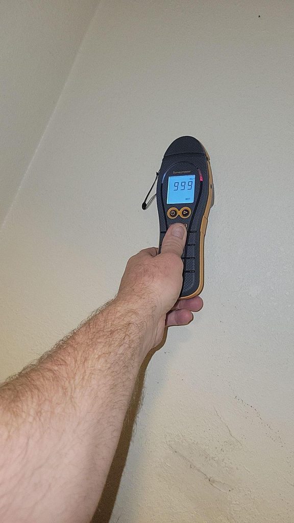 A moisture meter reflected that wall materials were still wet, indicating a possible mold problem.