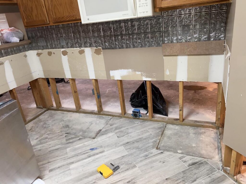 A water damage restoration in Allen in mid-progress.