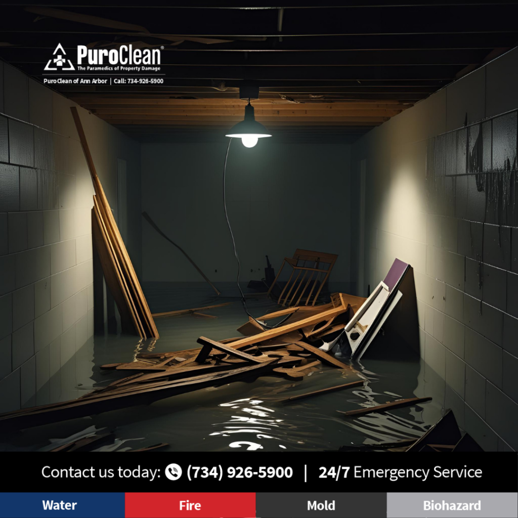 AI geberated image of flooded basement showing the importance of basement waterproofing