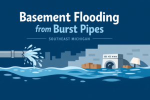 Basement flooding caused by burst pipes