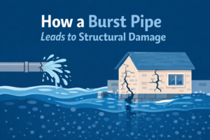burst pipe leads to structural damage