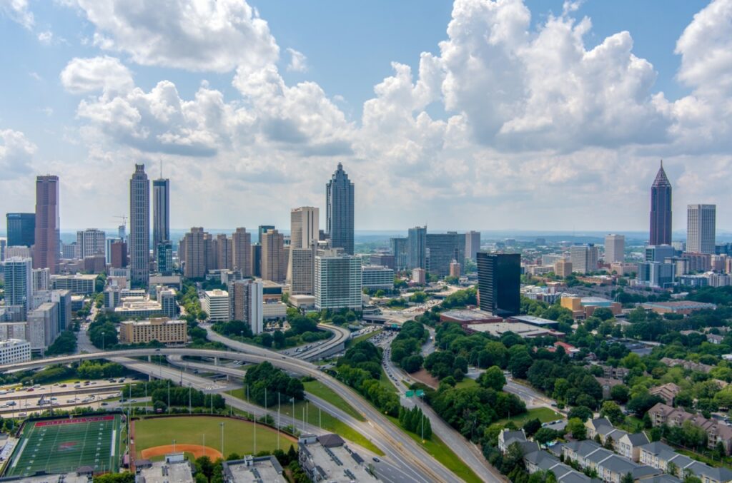 The Downtown Atlanta, Georgia, skyline from above the Jackson Street Bridge