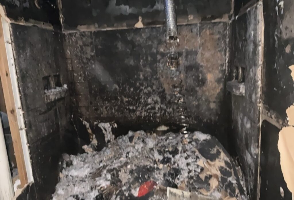 A charred room in the townhouse that required fire restoration