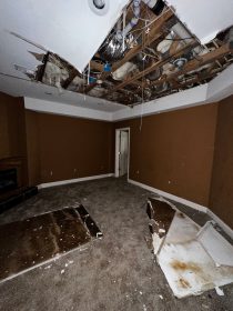 Mold growth in the home resulted in a ceiling demolition.