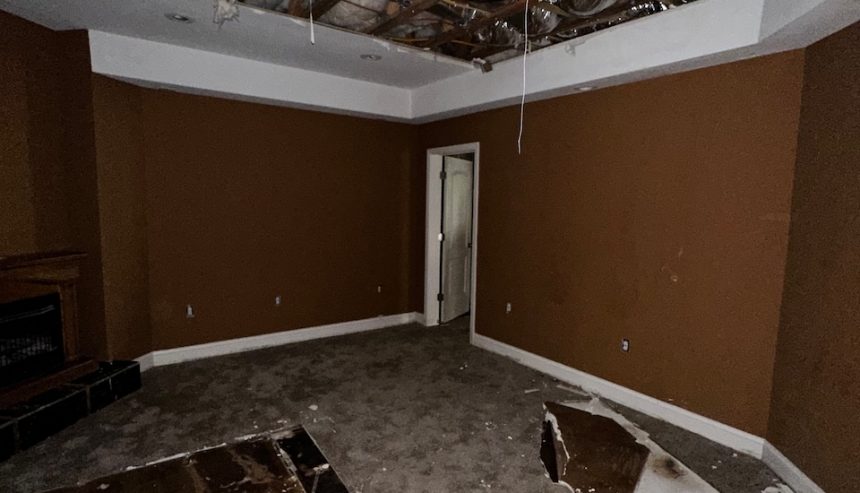 Mold growth in the home resulted in a ceiling demolition.