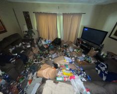 trash in a living room due to hoarding situation before Puroclean of Auburn