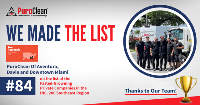 PuroClean of Aventura, Davie and Downtown Miami Takes 84th Spot in 2023 Inc. 200 Southeast Regionals List