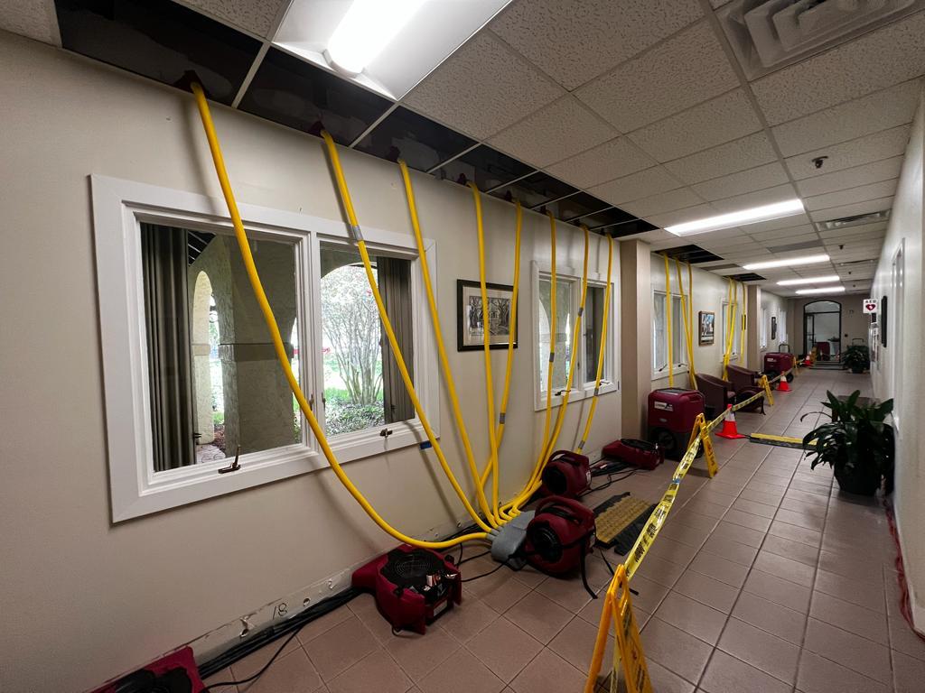 A water damage remediation job under way at a Boca Raton office building