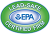 An oval green and blue badge certifies a firm as Lead-Safe by the EPA. TITLE