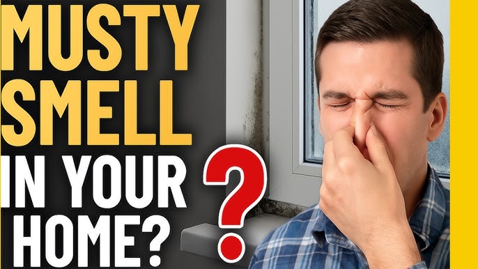 A man pinches his nose next to a moldy window with text asking 'MUST