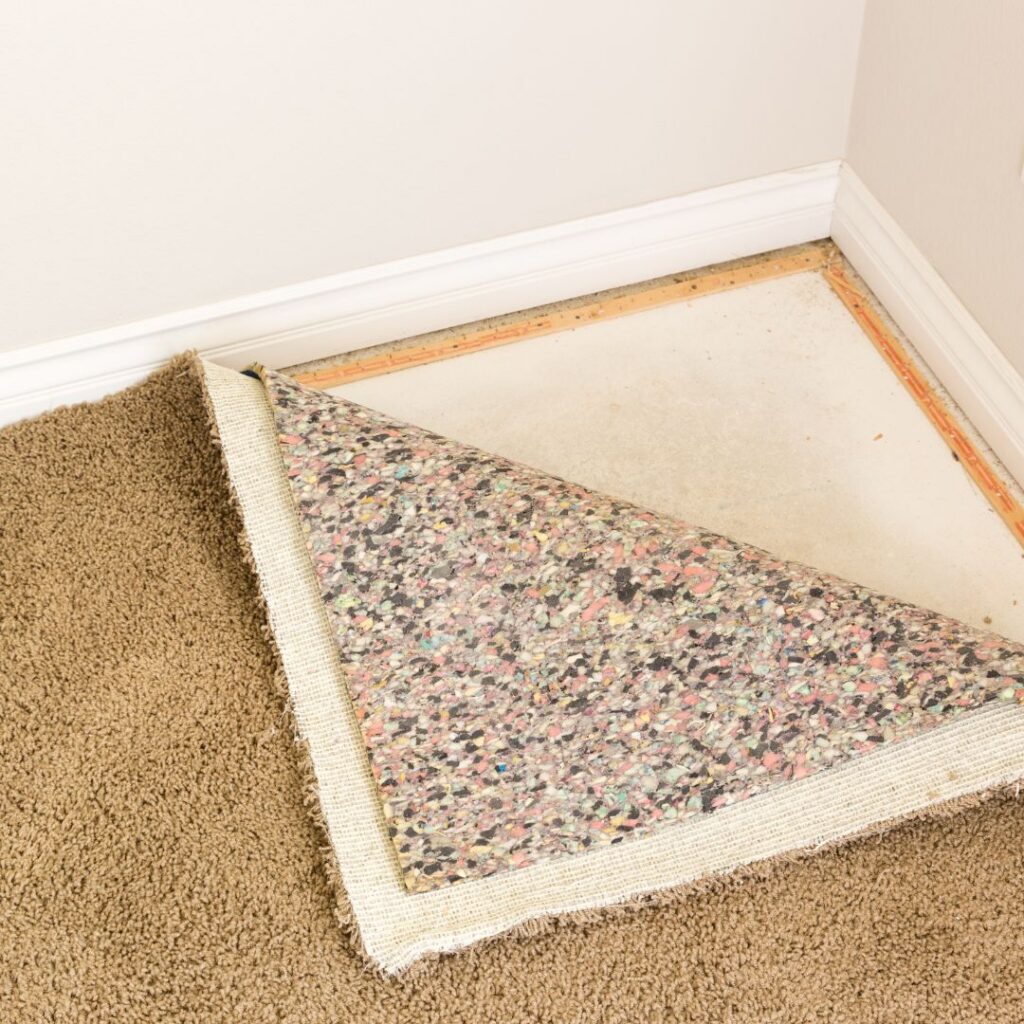 carpet peeled up with mold below