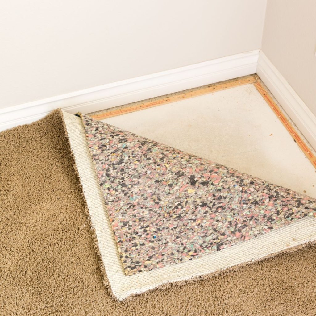carpet peeled up with mold below