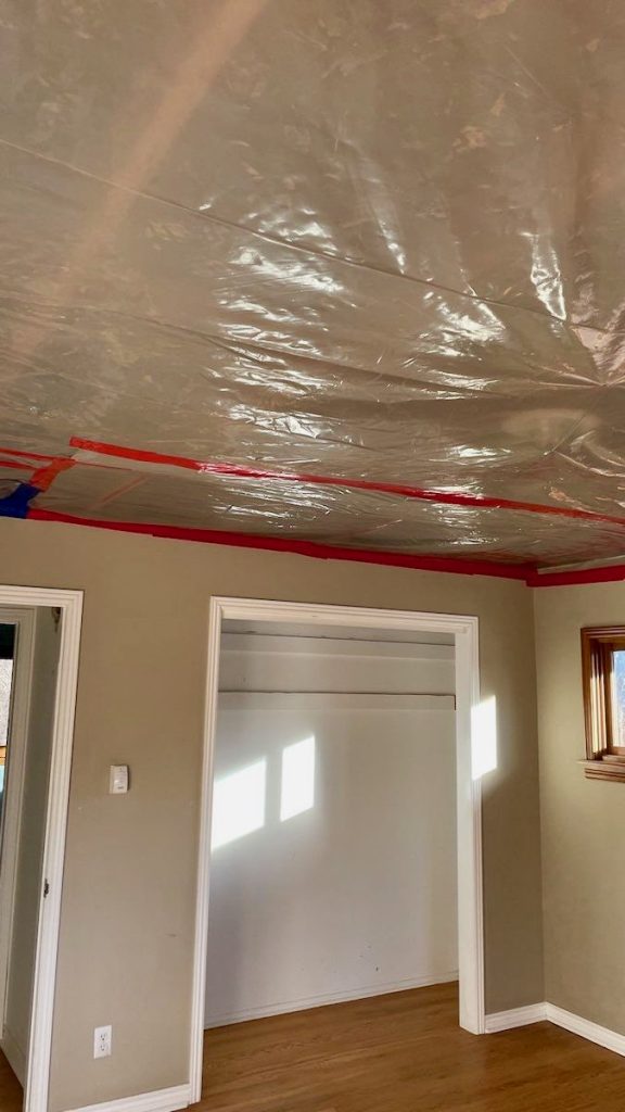 ceiling of home sealed to protect during fire and water damage restoration