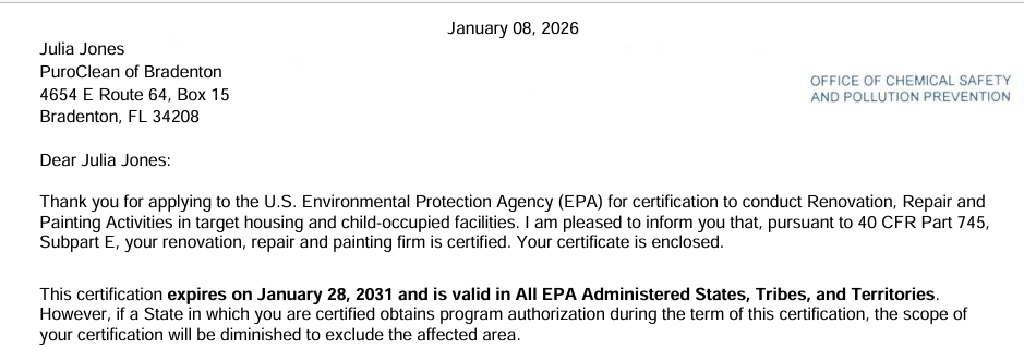 Environmental Protection Agency (EPA) license