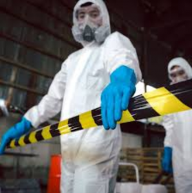 Professional biohazard cleaning services team arriving at a Bradenton FL residential property in full PPE