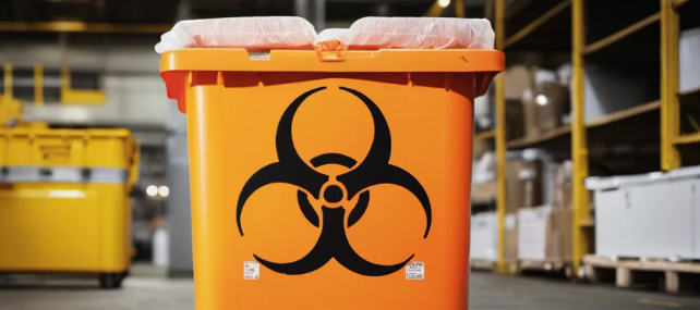 Biohazard classification symbol on a containment area during professional biohazard cleaning services in Bradenton FL