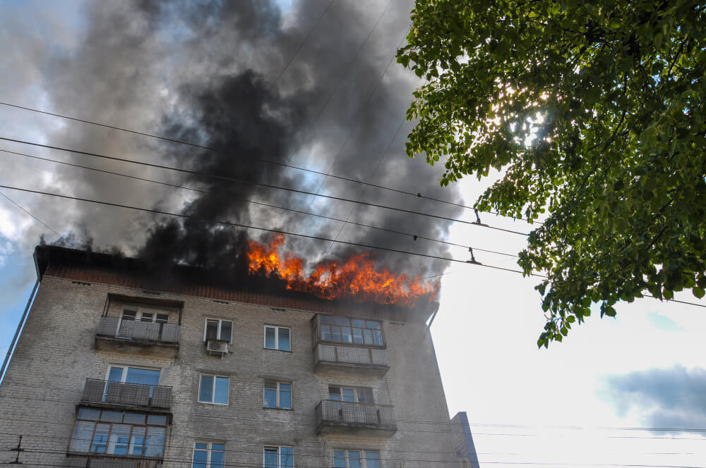 Fire In An Apartment Building On The Top Floor