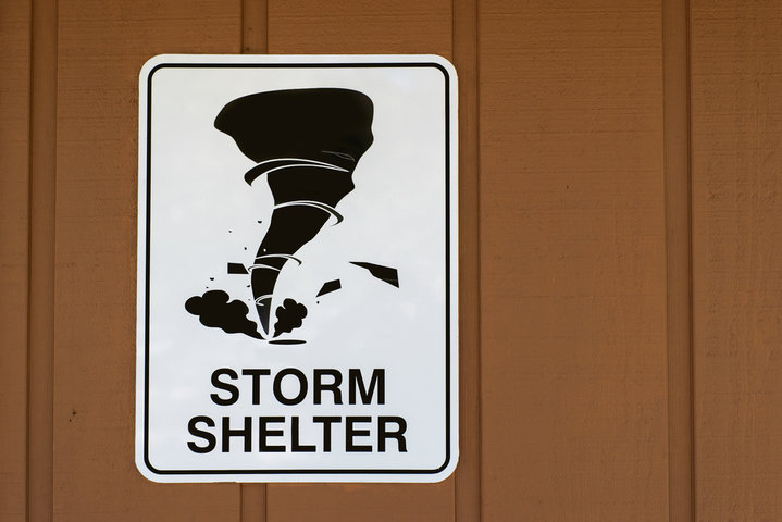 A storm shelter sign.