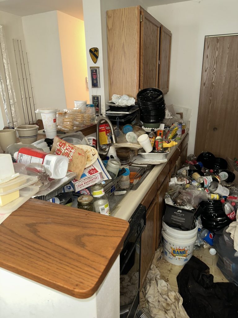 The kitchen of the biohazard cleanup in Burlington.