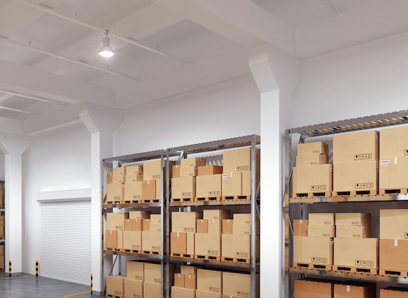 Professional emergency pack-out warehouse with organized storage boxes for water-damaged home contents in North Metro Atlanta