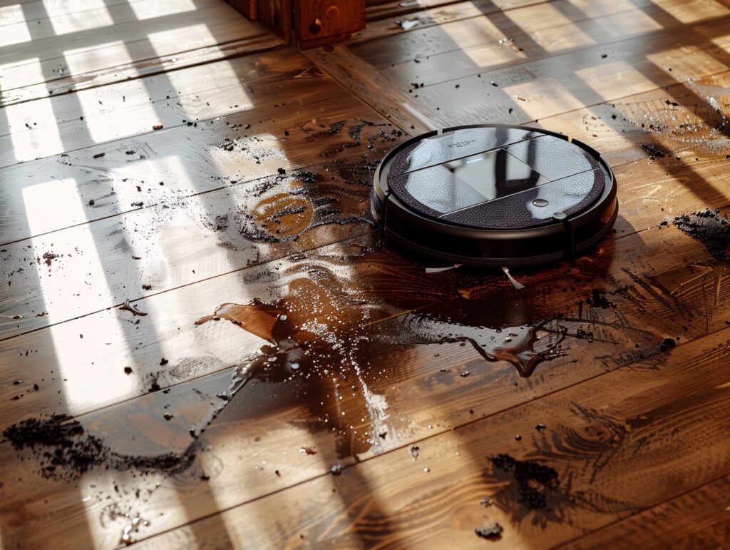 Robot vacuum damaged by standing water inside a home after water damage