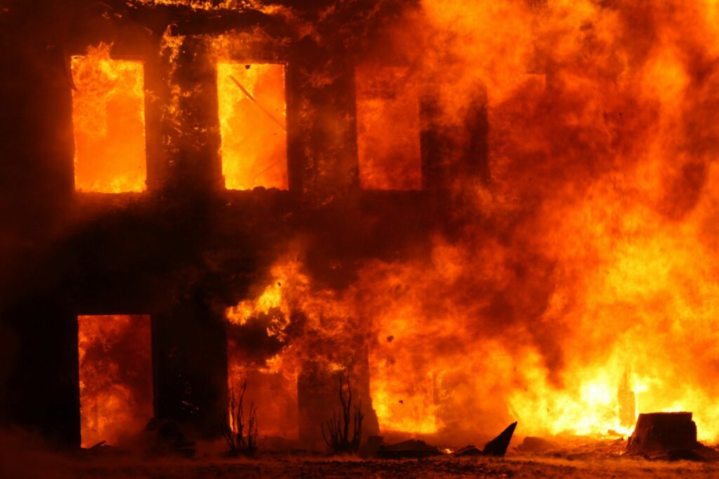 Severe house fire causing extensive structural damage in Georgia