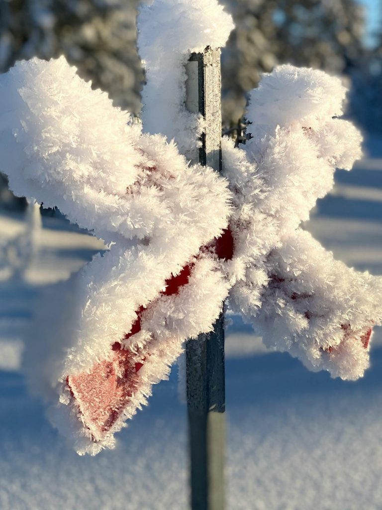 Frost-covered road sign symbolizing freezing temperatures and burst pipe risks in North Metro Atlanta homes.