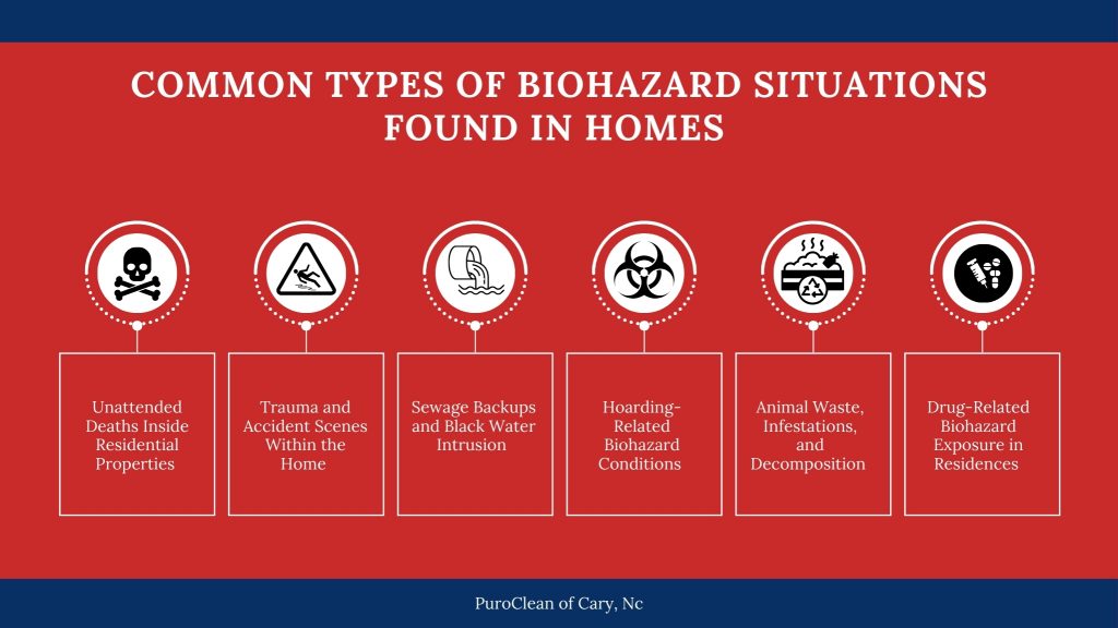 Infographic showing common types of biohazard situations found in homes