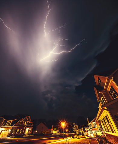Lightening strikes during a severe electrical storm.