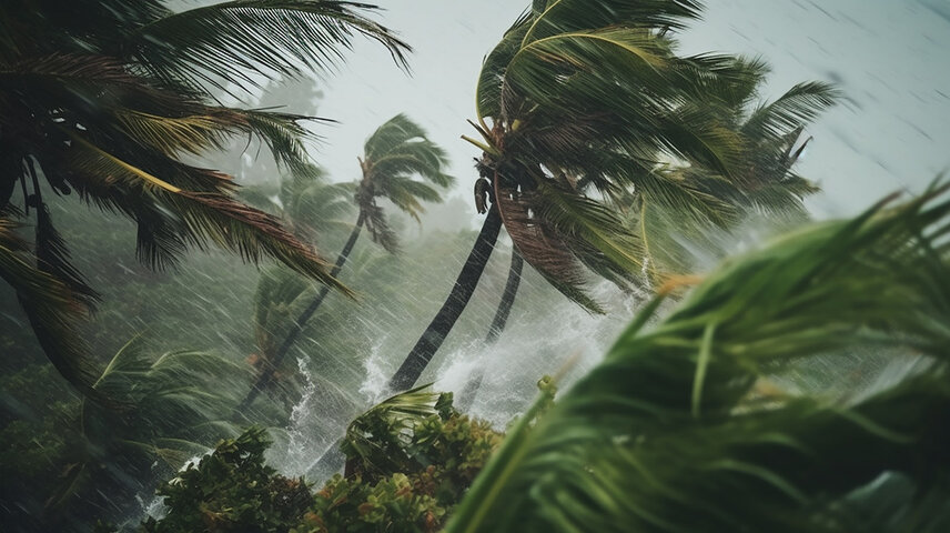 High-velocity winds during a tropical thunderstorm.