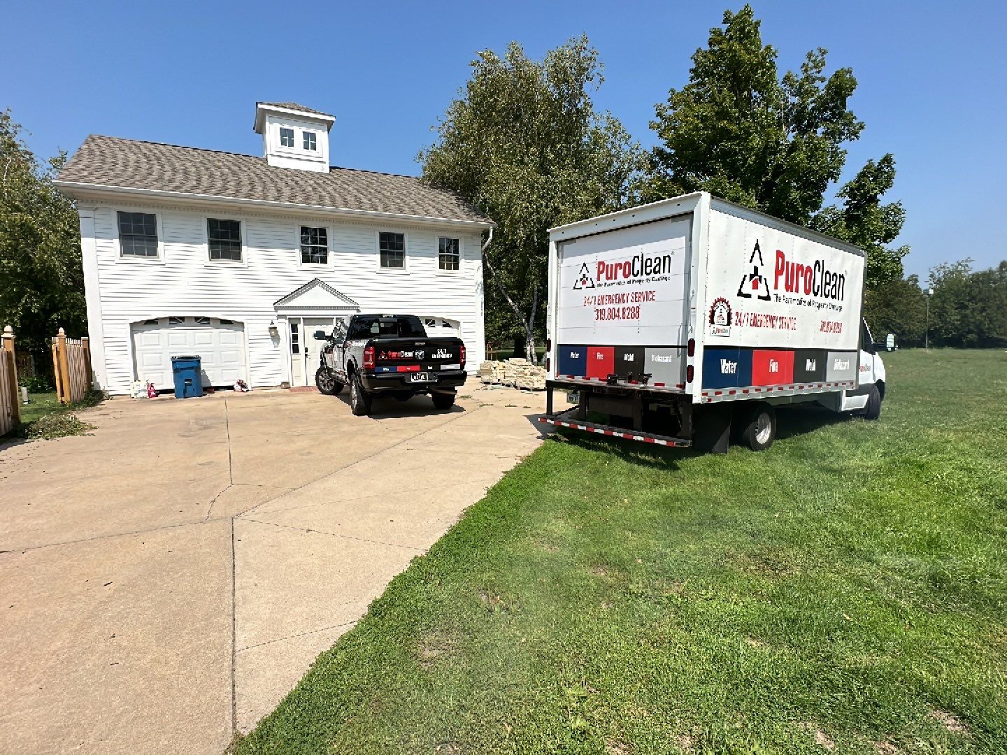PuroClean of Cedar Rapids emergency response vehicles at the water emergency