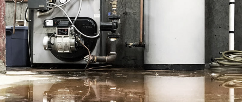 Water damaged mechanical equipment in basement