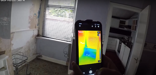 water damage moisture detection inside wall with infrared camera