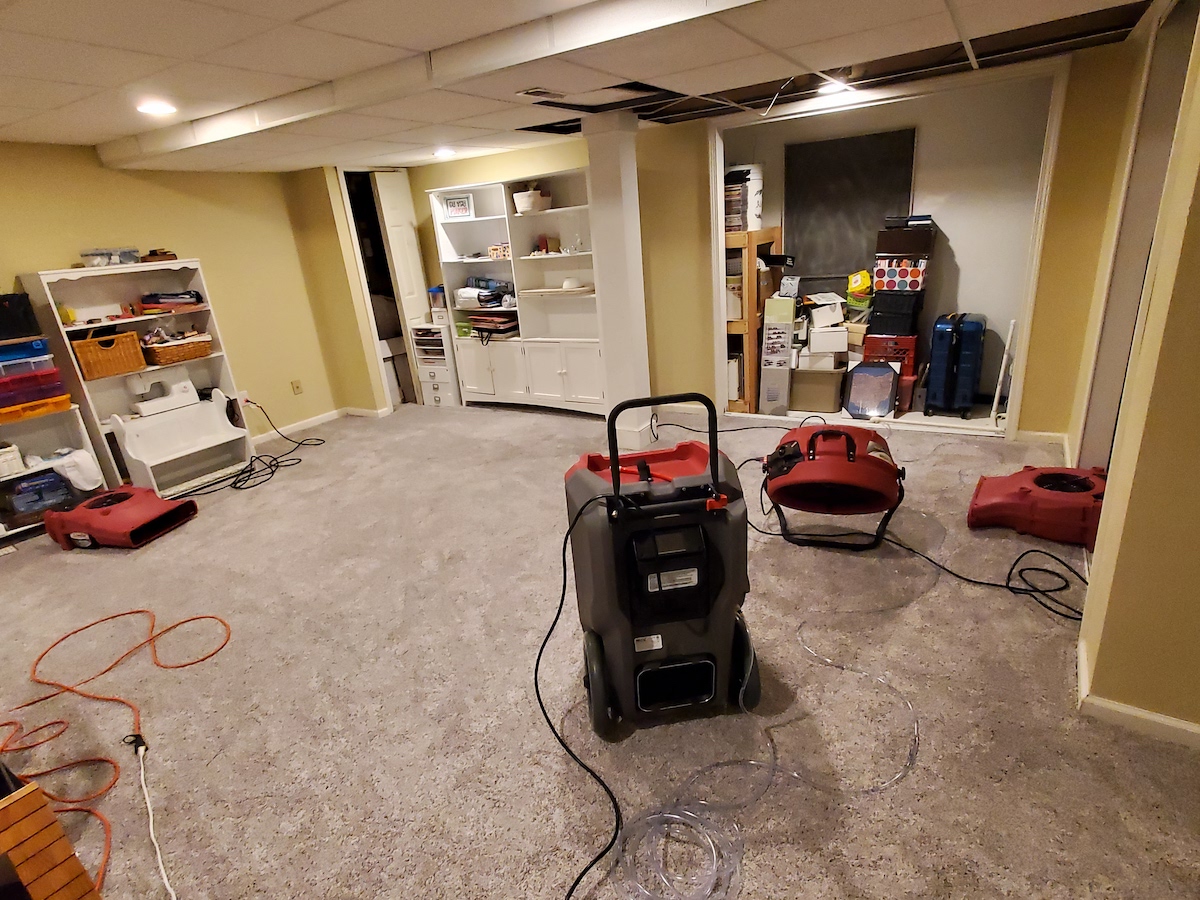 The water damage was caused by a flood.