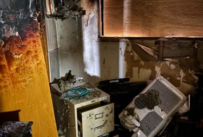 Fire-damaged residential interior undergoing restoration in Downtown Chicago, showing structural damage and debris removal as part of PuroClean of Downtown Chicago’s fire resilience rebuilding process