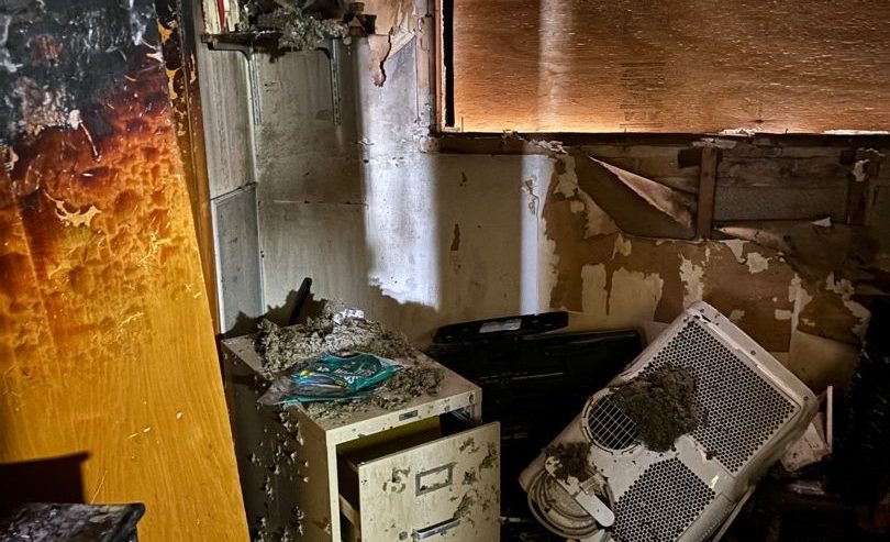 Fire-damaged residential interior undergoing restoration in Downtown Chicago, showing structural damage and debris removal as part of PuroClean of Downtown Chicago’s fire resilience rebuilding process