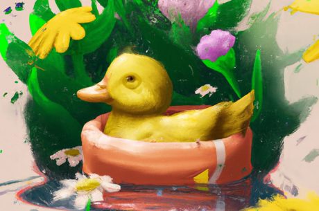 duck in a float in a spring puddle