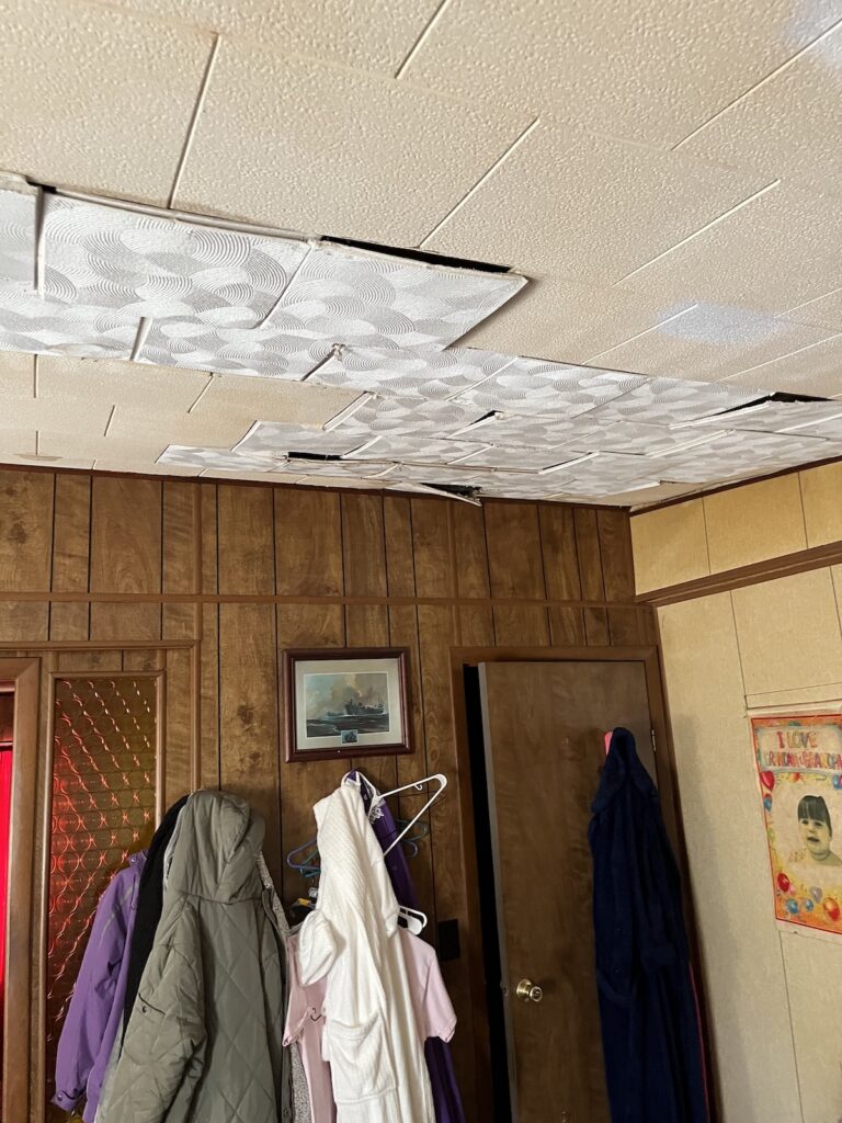 Our team discovered a sizable roof leak. Water damage restoration in Granville.