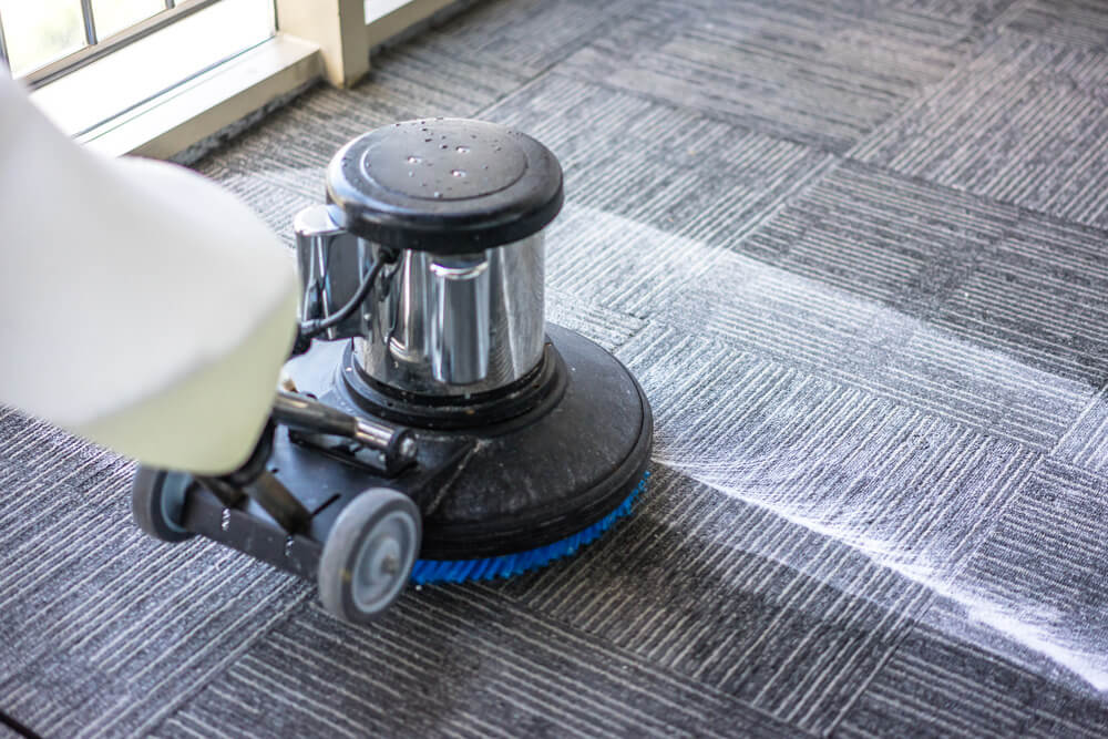 Commercial carpet restoration in progress