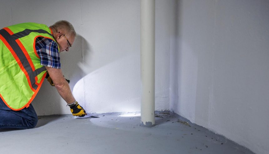 Technician inspecting drywall for signs of hidden mold growth