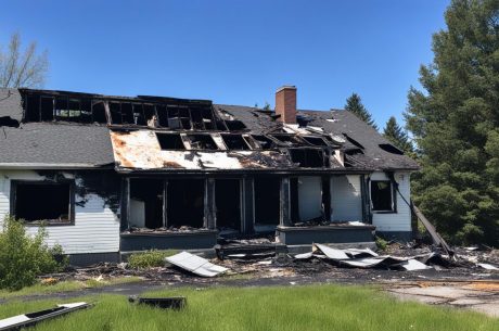 Exterior of a Covington home showing fire and smoke damage after firefighters have left