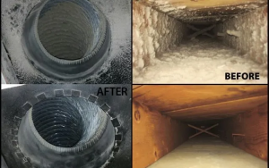 Interior of HVAC duct with visible buildup