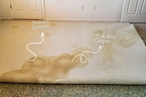 Saturated carpet padding removed during restoration